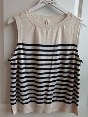 Pact Organic Cotton Navy Striped Sweater Tank Shell Casual Preppy Minimalist XL
